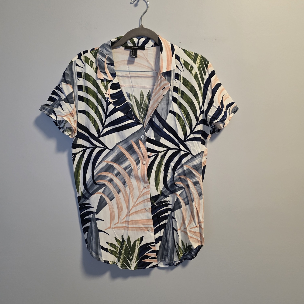 Forever 21 Leaf Print Button-Down Shirt
